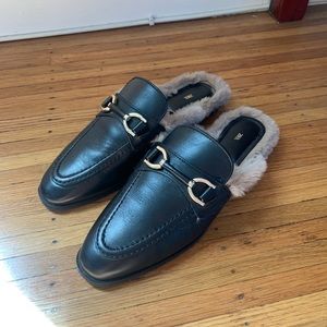 Loafer slides with faux fur